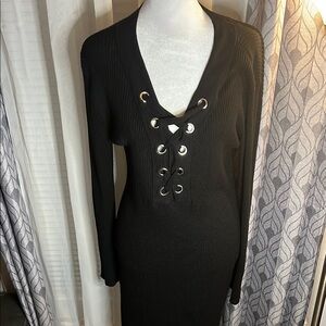 No Boundaries Black Lace-Up Knit Dress